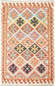 Tappeto Kilim Afghanistan Geometrico Multicolore Arancio 112x175 Cm