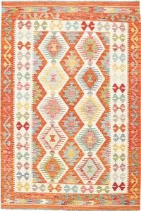 Tappeto Kilim Afghanistan Geometrico Arancione Crema 128x188 Cm