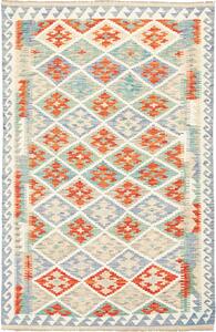 Tappeto Kilim Afghanistan Geometrico Crema Azzurro Arancio 125x192 Cm