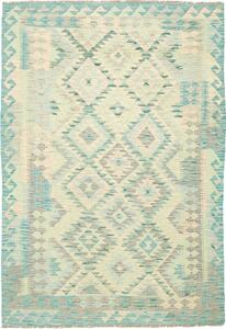 Tappeto Kilim Afghanistan Geometrico Acqua Avorio 125x182 Cm
