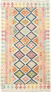 Tappeto Kilim Afghanistan Geometrico Multicolore Pastello Crema 104x188 Cm