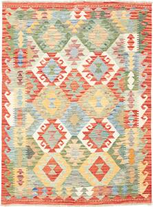 Tappeto Kilim Afghanistan Geometrico Rosso Multicolore 122x166 Cm