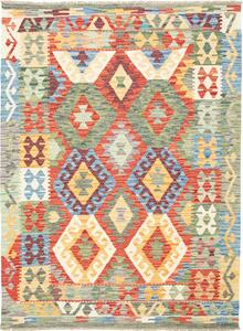 Tappeto Kilim Afghanistan Geometrico Policromo Vibrante 127x172 Cm