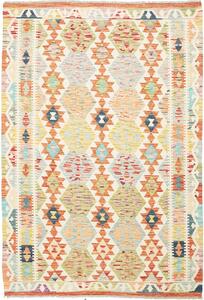 Tappeto Kilim Afghanistan Geometrico Crema Arancio 128x190 Cm