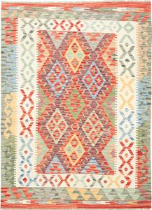 Tappeto Kilim Afghanistan Geometrico Multicolore Caldo 127x175 Cm