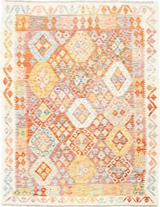 Tappeto Kilim Afghanistan Geometrico Arancio Giallo 135x173 Cm