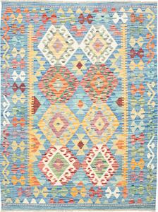 Tappeto Kilim Afghanistan Geometrico Azzurro Policromo 130x176 Cm