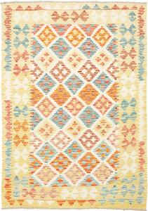 Tappeto Kilim Afghanistan Geometrico Crema Arancione 127x179 Cm
