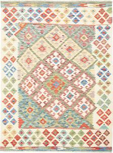 Tappeto Kilim Afghanistan Geometrico Crema Rosso 132x178 Cm