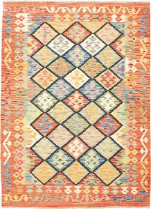 Tappeto Kilim Afghanistan Tribale Arancio Multicolore 133x181 Cm