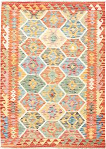 Tappeto Kilim Afghanistan Geometrico Arancio Blu 126x176 Cm