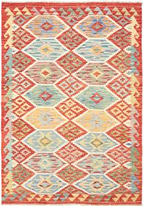 Tappeto Kilim Afghanistan Geometrico Rosso Azzurro 125x182 Cm