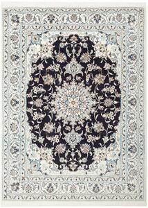 Tappeto Nain Kashmar Persia Medaglione Blu Scuro Crema 150x205 Cm