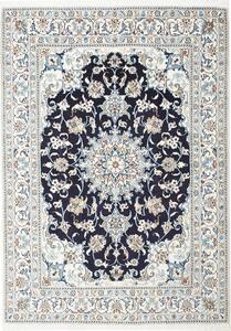 Tappeto Nain Kashmar Persia Medaglione Blu Scuro Crema 150x212 Cm