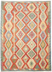 Tappeto Kilim Afghanistan Geometrico Terracotta Azzurro 174x239 Cm