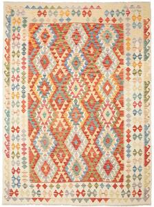 Tappeto Kilim Afghanistan Geometrico Crema Arancio 177x236 Cm
