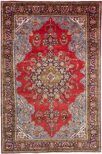Tappeto Sarough Persia Medaglione Rosso Azzurro 220x338 Cm