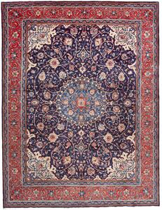 Tappeto Sarough Persia Medaglione Blu Notte Rosso 300x395 Cm