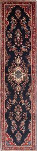 Tappeto Hamadan Persia Medaglione Blu Notte Rosso 96x410 Cm
