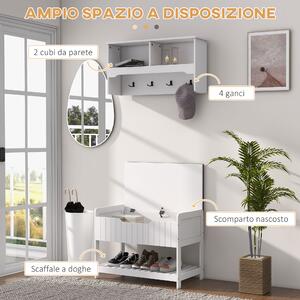 Homcom Mobile Ingresso con Appendiabiti Specchio e Scarpiera in Legno,  Bianco, 80x40x170cm