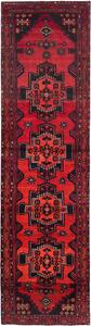 Tappeto Hamadan Persia Astratto Rosso Blu Notte 104x395 Cm