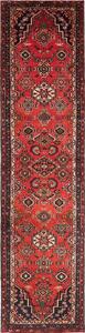 Tappeto Hamadan Persia Geometrico Rosso Blu 103x425 Cm