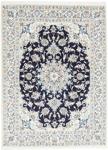 Tappeto Nain Kashmar Persia Medaglione Blu Notte Avorio 145x207 Cm