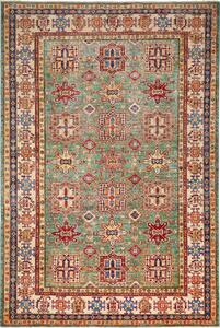 Tappeto Kazak Fine Pakistan Geometrico Verde Acqua Rosso 207x306 Cm