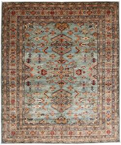 Tappeto Kazak Fine Pakistan Geometrico Celeste Rosso 248x296 Cm