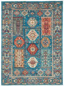 Tappeto Tribal Pakistan Geometrico Blu Petrolio Rosso 122x166 Cm
