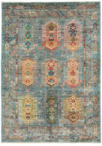 Tappeto Tribal Pakistan Astratto Azzurro Policromo 150x208 Cm