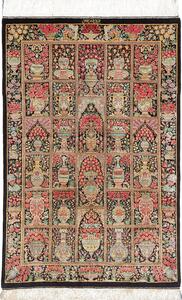 Tappeto Ghom Seta Persia Astratto Nero Rosso 78x120 Cm
