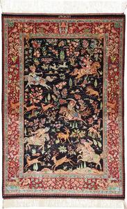 Tappeto Ghom Seta Persia Floreale Nero Rosso 78x117 Cm