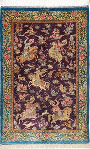Tappeto Ghom Seta Persia Floreale Viola Turchese 78x120 Cm