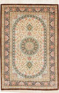 Tappeto Ghom Seta Persia Medaglione Avorio Marrone 78x117 Cm