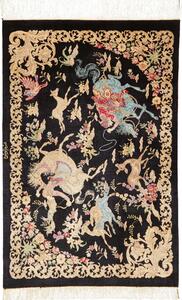 Tappeto Ghom Seta Persia Floreale Nero Oro 60x91 Cm