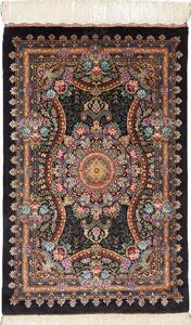 Tappeto Ghom Seta Persia Medaglione Nero Policromo 60x90 Cm
