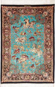 Tappeto Ghom Seta Persia Floreale Turchese Nero 100x145 Cm