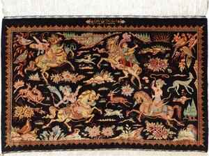 Tappeto Ghom Seta Persia Astratto Nero Oro 90x59 Cm