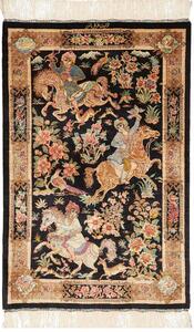 Tappeto Ghom Seta Persia Floreale Nero Crema 61x92 Cm