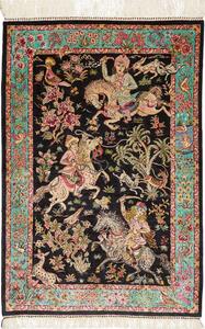 Tappeto Ghom Seta Persia Floreale Nero Turchese 62x90 Cm