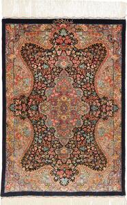 Tappeto Ghom Seta Persia Medaglione Nero Policromo 60x87 Cm