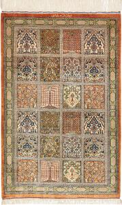 Tappeto Ghom Seta Persia Floreale Crema Arancio Verde 60x90 Cm