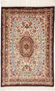 Tappeto Ghom Seta Persia Medaglione Avorio Bordeaux 61x90 Cm
