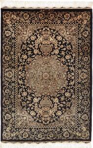 Tappeto Ghom Seta Persia Medaglione Nero Beige 60x89 Cm