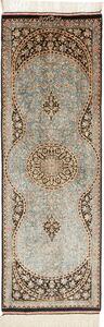 Tappeto Ghom Seta Persia Medaglione Azzurro Nero 39x114 Cm