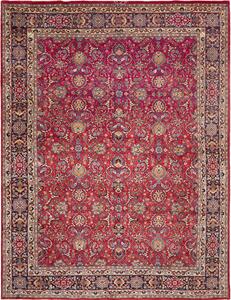 Tappeto Mashad Persia Floreale Rosso Abrash Blu 295x388 Cm
