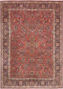 Tappeto Sarough Persia Floreale Rosso Mattone Blu Notte 283x398 Cm