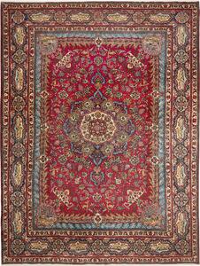 Tappeto Tabriz Persia Medaglione Rosso Blu 302x398 Cm