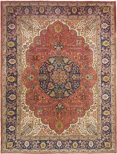 Tappeto Tabriz Persia Medaglione Rosso Blu 293x386 Cm